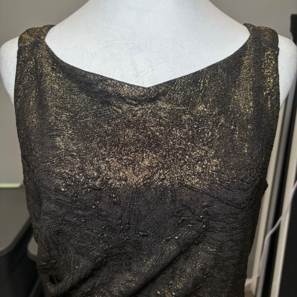 David Meister Bronze Gold Metallic Ruched Backless Textured Cocktail Dress 12‎ - Picture 6 of 10